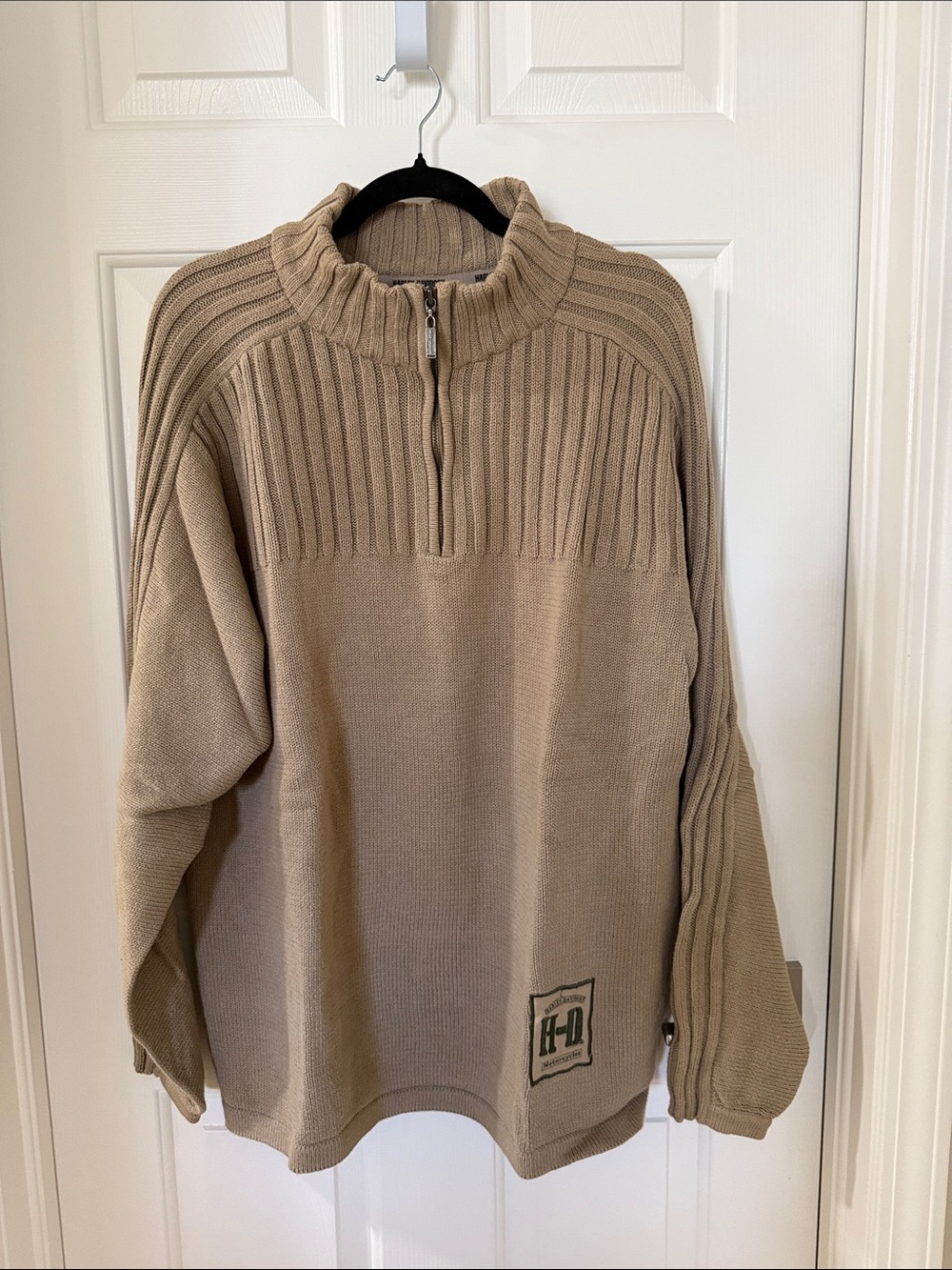 Men's Half-Zip Ribbed Mock Neck Sweater in Tan